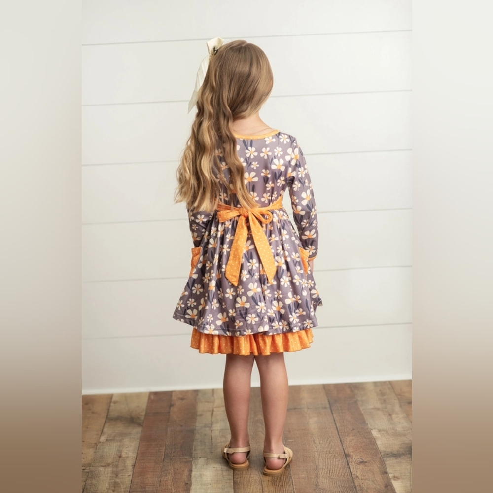 Floral Kids Dress with Orange Accents - Picture 2 of 2
